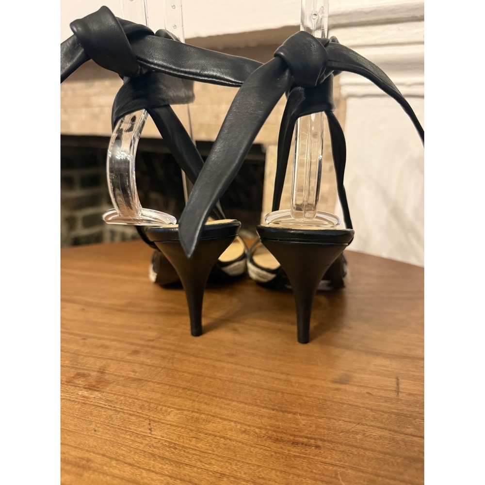 Bally Black Leather Ankle Tie Espadrille Stiletto Sandals EU 39 US 8.5 - Picture 4 of 16